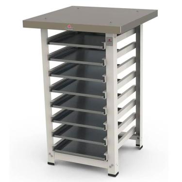 Imagem de Kit Mesa De Apoio Suporte Forno Prp-004 E Assadeira Progás Mes004 + 8 Assadeiras Imeca 35x35cm