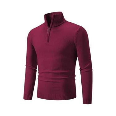 Imagem de Suéter Masculino De Inverno Quente Em Algodão Com Gola Alta E Zíper, C