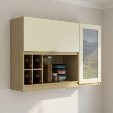 Imagem de Armário Aéreo Cozinha 120cm 2 Portas com Vidro Natural/Arenas - Tecno Mobili