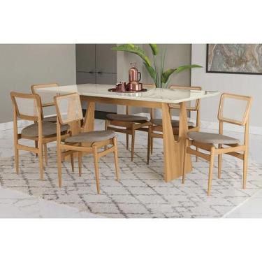 Imagem de Sala Jantar Mesa Mila Premium Madeira Maciça c/ Tampo Madeirado c/ Vid