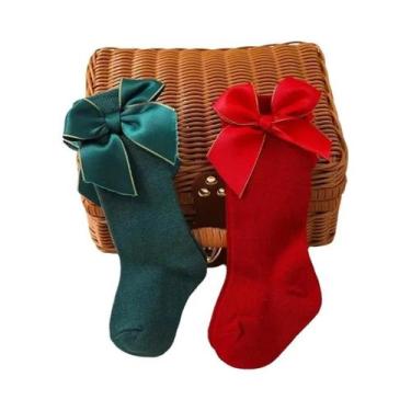 Imagem de Meias De Natal Vermelhas Com Laço Para Meninas, Algodão Macio, Present