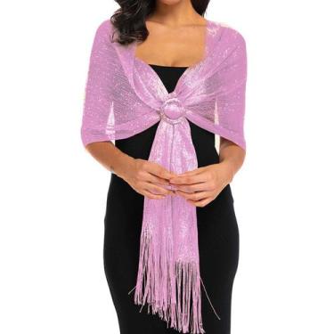 Imagem de Echarpe Lenço Xale Brilhante Estampado Festas Rosa - - anjo da mamãe, 