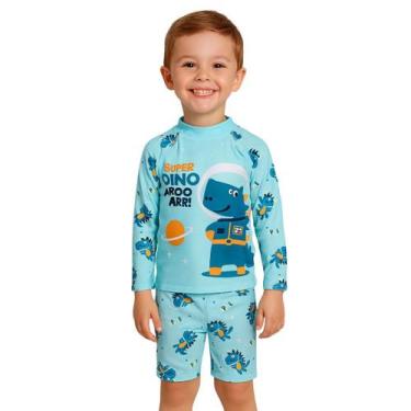 Imagem de Kit Praia Infantil Dino Astronauta Azul Menino Manga Long UV - - anjo 