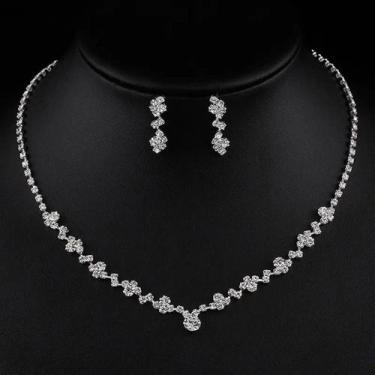 Imagem de kit Colar com brinco Pingente strass noiv casamento dia mães - - anjo 