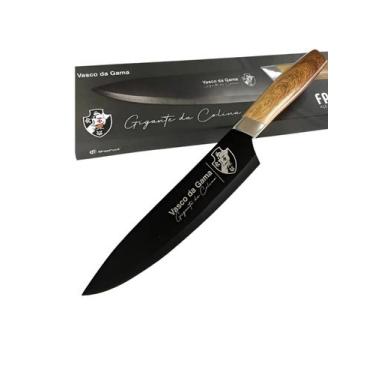 Imagem de Faca De Carne Aço Inox Cabo Madeira Time Vasco Oficial - VISU SPORTS
