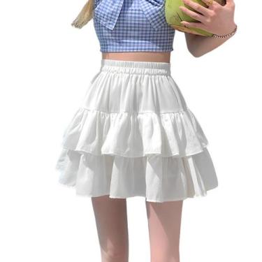 Imagem de Saia Short UN Plissada Camadas Rodada Babados Festa Fantasia, Branco, 