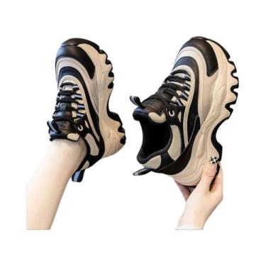 Imagem de Tênis Casuais Femininos De Couro Branco Com Plataforma De 8CM E Sola G