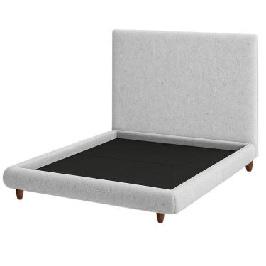 Imagem de Cama Casal Pés Madeira Emma Com Cabeceira Parise Linho Cinza Claro - Nexta Casa