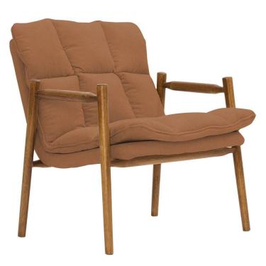 Imagem de Poltrona Base Madeira Castanho Bouclé Terracota - Nexta Casa