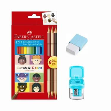 Imagem de Kit Lápis de Cor Ecolápis Caras & Cores + apontador + borracha Faber-C