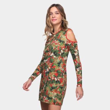 Imagem de Vestido Flora Zuu Open Shoulder Folhagem, Verde, Vermelho, M