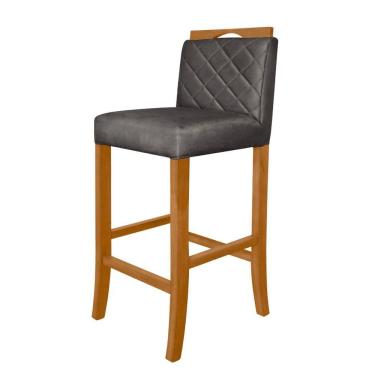 Imagem de Banqueta Alta para Cozinha de Madeira Maciça Estofada com Encosto Multimóveis CR15018