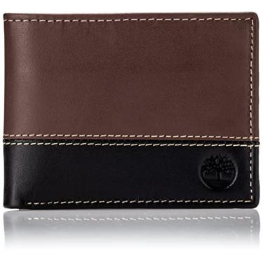 Imagem de Carteira Híbrida Masculina Timberland Hunter de Couro com três dobras, Marrom/Preto, Tamanho Único