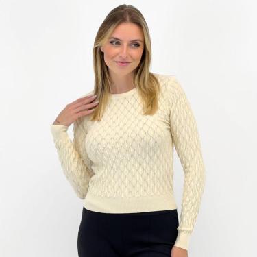 Imagem de Blusa de Lã Blue Rose Básica Texturizada Gola Redonda Feminina-Feminino