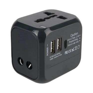 Imagem de Adaptador De Viagem Universal Com 3 Portas, 2 USB E 1 Tipo C, Carregad