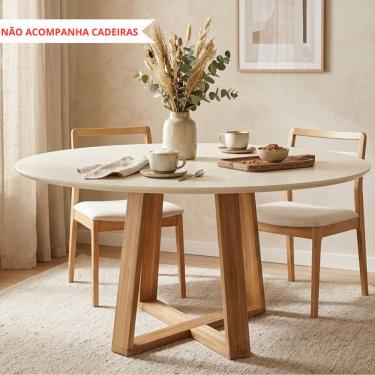 Imagem de Mesa De Jantar Redonda Off White Moderna Livia 110cm Pés Madeira