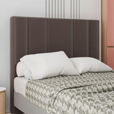 Imagem de Cabeceira Estofada Rubi Casal 140 Cm Corino Marrom 142x130x7cm Sonhar Estofados