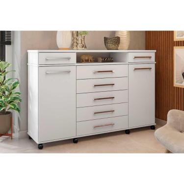Imagem de Cômoda London 7 Gavetas 2 Portas em MDF com Puxador Plástico Branco para Quarto com Nic...