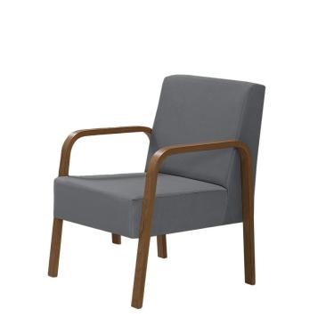 Imagem de Poltrona 1 Lugar Braço Madeira D Salla Suede Grafite