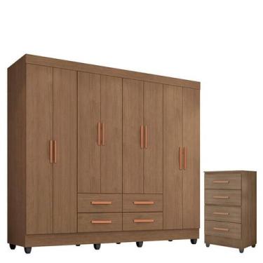 Imagem de Guarda Roupa Casal Porto com Cômoda Lite 4 Gavetas Carvalho OAK  Móvei
