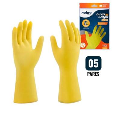 Imagem de Kit de Luvas de Látex Amarelo para Proteção Química - 5 Pares Tamanho 