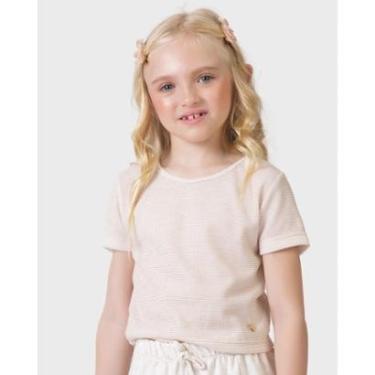 Imagem de Blusa menina Piq tricot shine plaquinha verão charmosa leve freco - Creme - Menina 4 a 14 anos-Feminino
