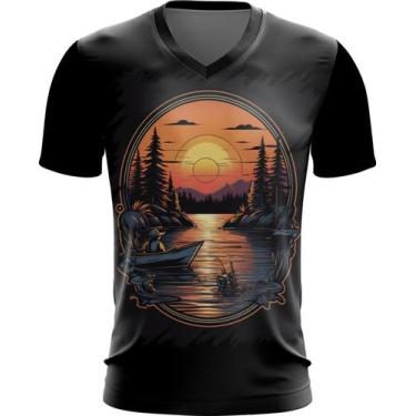 Imagem de Camiseta Gola V Pesca Esportiva Pôr do Sol Peixes 24 - Kasubeck Store®