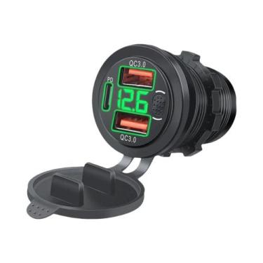 Imagem de Carregador USB Duplo QC3.0 Para Carro 12V 24V Com Voltímetro Digital E