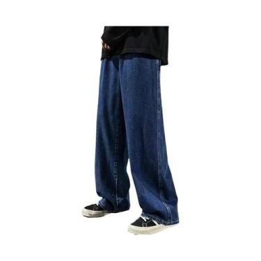 Imagem de Calças Jeans Masculinas Largas E Retas Estilo Coreano Moda Streetwear 