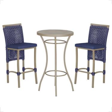 Imagem de Mesa Bistrô e 2 Banquetas Roma Fendi Corda Náutica Estofado 10 Trama O