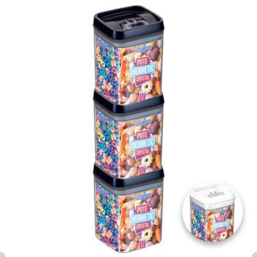 Imagem de 3 Potes Herméticos De Acrílico Mantimento Tampa Trava 1700ml - Injepla