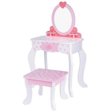 Imagem de Penteadeira Infantil com Espelho Coração e Banquinho Rosa - Tooky Toy