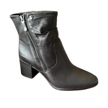 Imagem de Bota Feminina Bottero Cano Curto 100% Couro Salto Bloco , Preto, 35