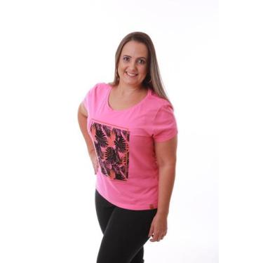 Imagem de Camiseta Feminina Rosa Pink Estampa Tropical - Rico Sublime, M