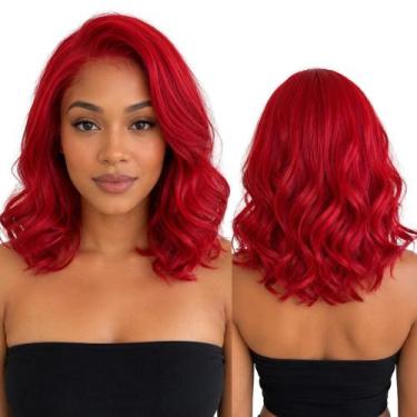 Imagem de Front Lace Peruca Ondulada Curta Vermelha Com Baby Hair - bbless