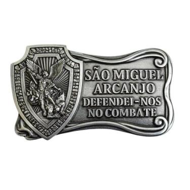 Imagem de Adorno Escudo de São Miguel Arcanjo em metal prata velha para porta ou