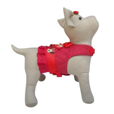 Imagem de Peitoral Guia Cachorro Snob Dog Poá Minnie Vermelho Fêmea, M