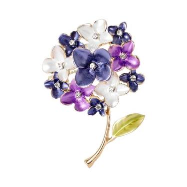 Imagem de Broches De Hortênsia Esmaltados Unissex Femininos Com Strass, Alfinete