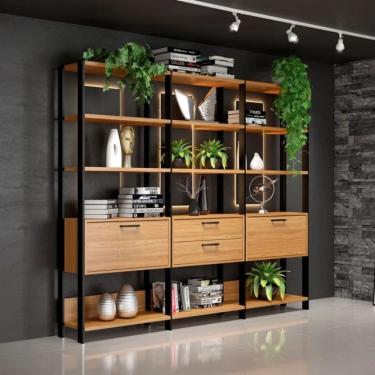 Imagem de Estante E93JPF 2 Portas 2 Gavetas MDF 216cm Freijó e Preto Dalla Costa Móveis