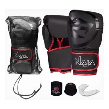 Imagem de Kit Boxe Muay Thai Luva, Bucal, Bandagem Black Line - Naja Cor:PretoTa