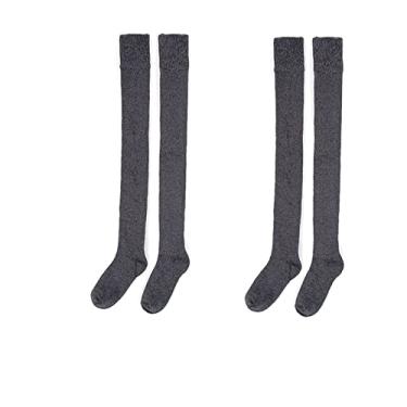 Imagem de Dois pares de meias femininas plus veludo quente até o joelho de algodão puro meias de cano alto meias pretas - dois pares de pretos