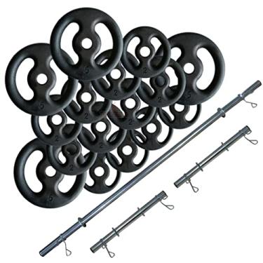 Imagem de Kit de Musculação Laizen 40kg 16 Anilhas e Barras com Presilhas Cromado