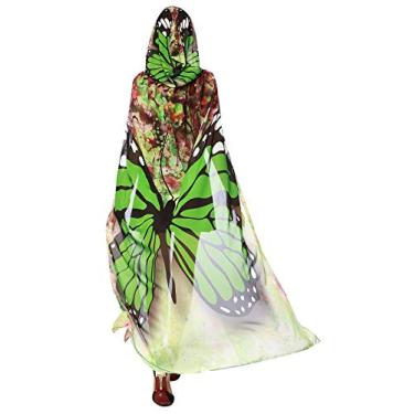 Imagem de FEOYA Fantasia feminina com capuz, capa de chiffon, asas de borboleta, xale para festa dançante, Verde, G