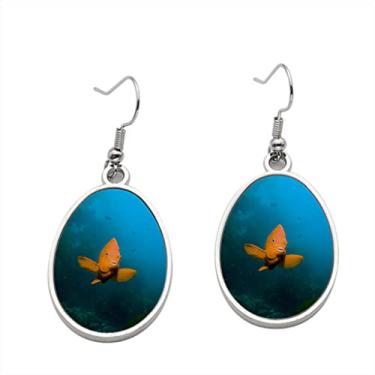 Imagem de Brinco adulto Garibaldi de peixe-donzela Hypsypops Rubicundus em recife rochoso – Brincos pendentes para meninas – Presente de festa de aniversário dos namorados