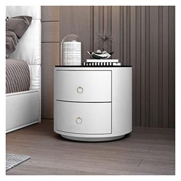 Imagem de Mesas de cabeceira redondas de couro para quarto simples de couro de ardósia mesa de cabeceira de vidro temperado com gavetas Mesas de cabeceira para quarto (cor: 01, tamanho: Bancada preta)