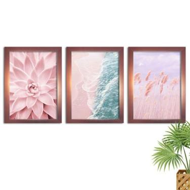Imagem de Kit 3 Quadros Decorativos Com Moldura Rose Mar Rosa