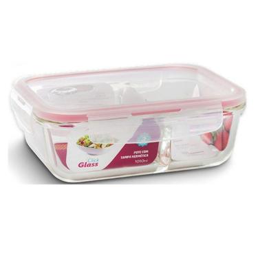 Imagem de Pote Vidro 1010ML Vai ao Forno, Microondas Retan c/ Div.