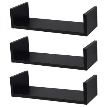 Imagem de Kit com 3 Prateleiras U com Suporte Invisível 40X20cm Preta