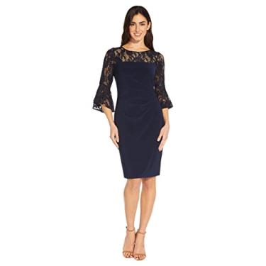 Imagem de Adrianna Papell Vestido feminino drapeado jérsei manga sino, Meia-noite, 50