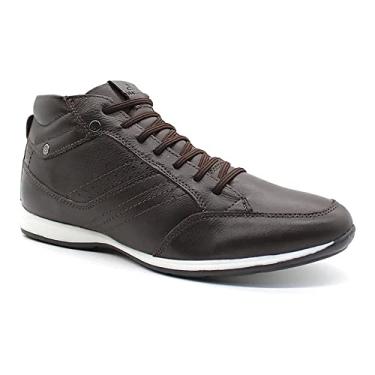 Imagem de Bota Masculina Casual em Couro com Elástico e Ziper Lateral NE-1008 Cafe Cor:Marrom;Tamanho:44;Gênero:Masculino
